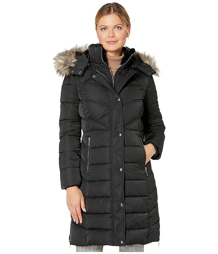 Bernardo Fashions Faux Fur Hooded Chevron Parka (Black) Women's Jacket | Zappos