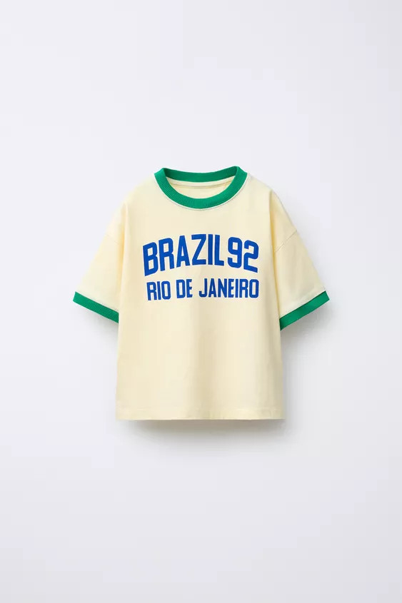 CONTRAST TRIM TEXT T-SHIRT | Zara US