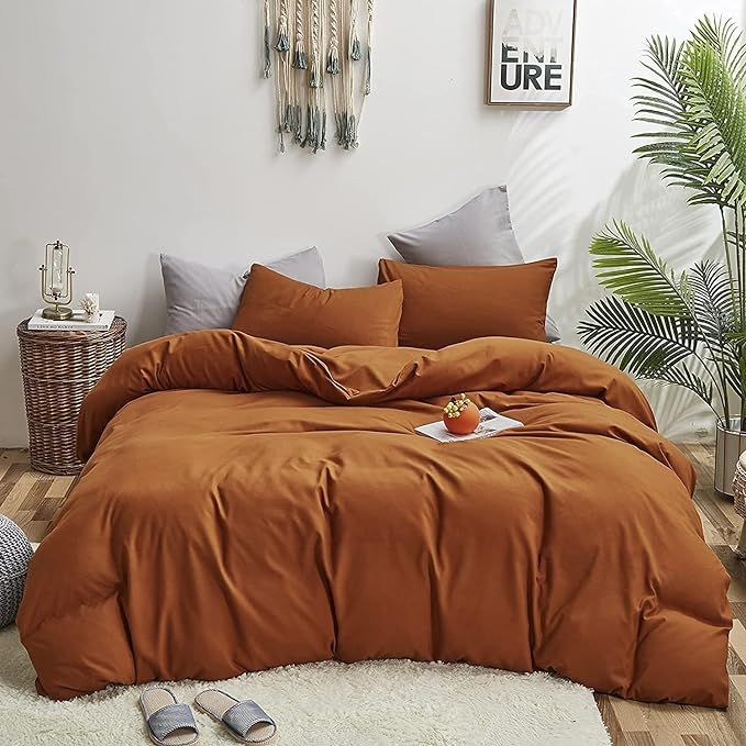 Wellboo Solid Pumpkin King Comforter Set Women Girls Burnt Orange Bedding Comforter Sets Cotton M... | Amazon (US)