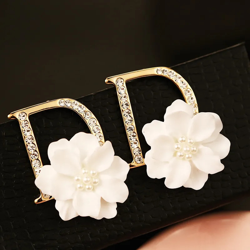 New brand temperament letter D gold earrings fashion zircon white shell flower women earrings 18K... | DHGate