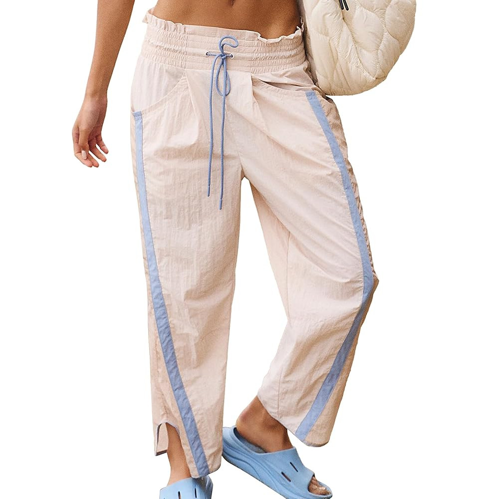 Casual Wide Leg Pants Woman Drawstring Elastic Waist High Rise Strip Flowy Long Lounge Trousers w... | Amazon (US)