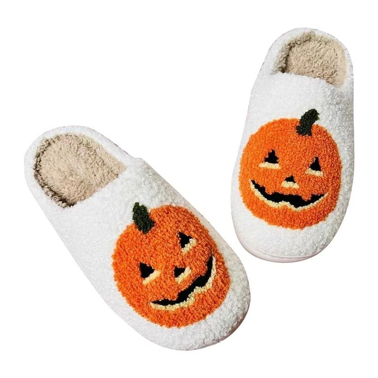 PANGF Hallow-een Pumpkin Slippers for Womens Mens Plush Warm Pumpkin Slippers House Shoes Concise... | Walmart (US)