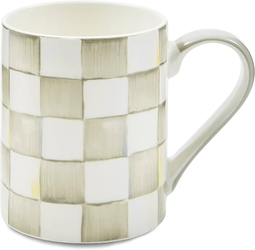 MACKENZIE-CHILDS Porcelain Mug, Tea and Coffee Mug, Gray-and-White Sterling Check | Amazon (US)