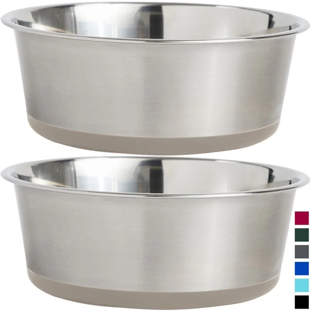 Gorilla Grip Stainless Steel Dog Bowls, Set of 2, Heavy Duty, Holds 3 Cups, Beige | Walmart (US)
