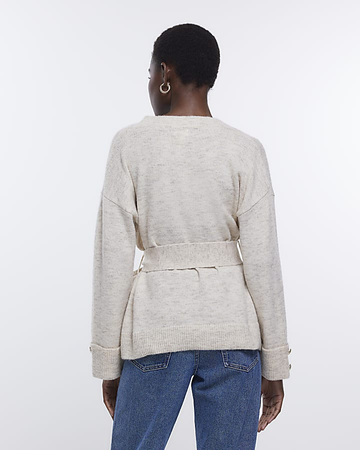 Beige knit belted jumper | River Island (UK & IE)