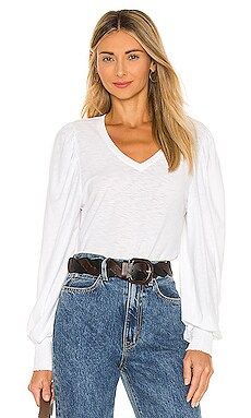 Nation LTD Tabitha Full Sleeve V Neck Top in White from Revolve.com | Revolve Clothing (Global)