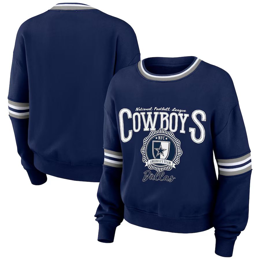 Dallas Cowboys WEAR by Erin Andrews Women's Prep Crew Sweatshirt - Navy | Fanatics