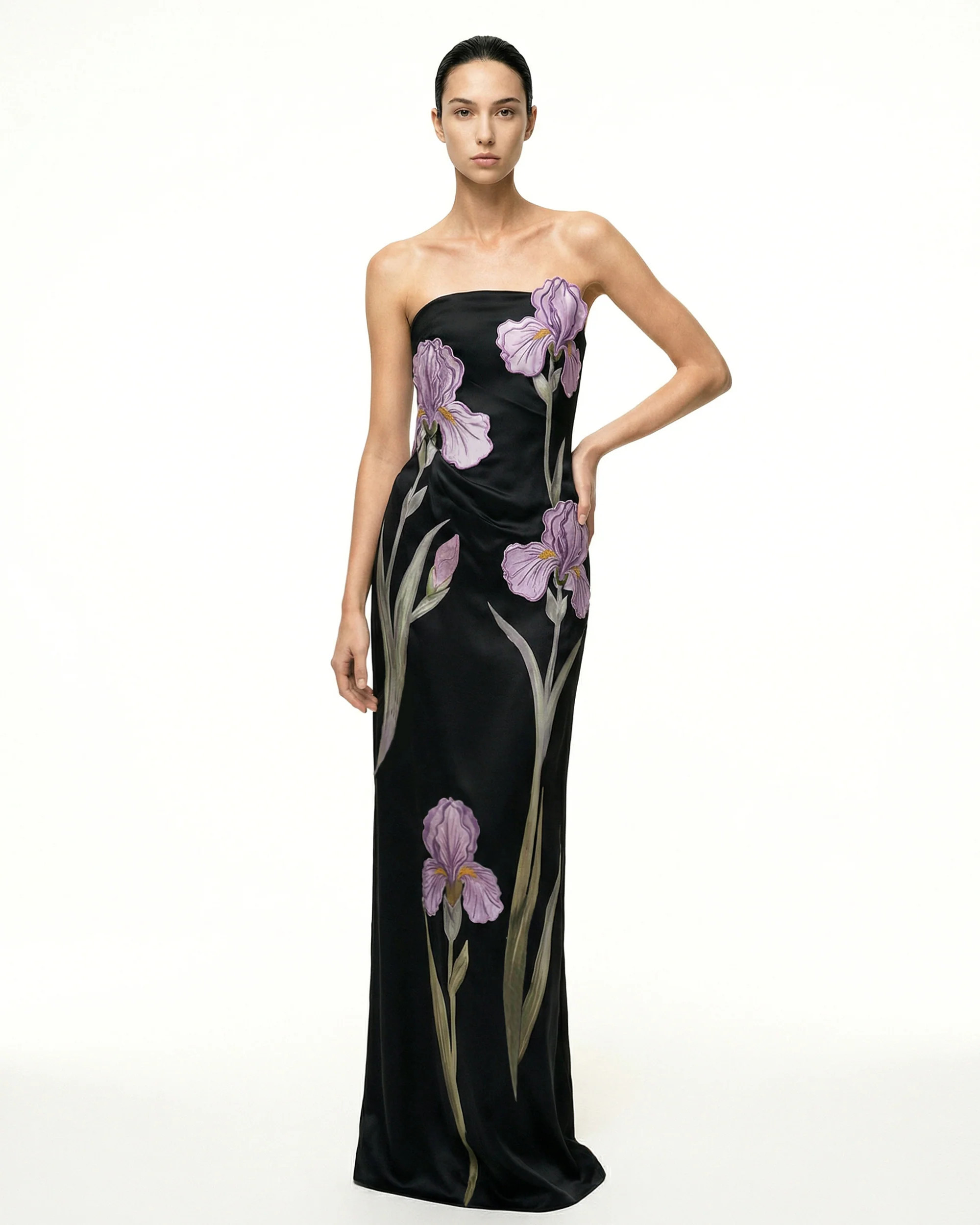 Iris Floral-Appliqué Strapless Maxi Dress - Black | JW PEI US
