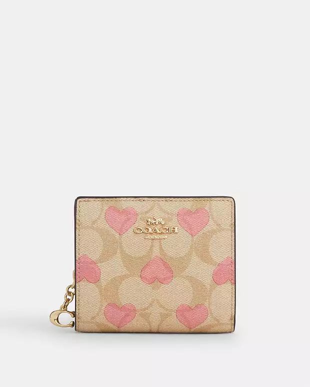 Snap Wallet In Signature Canvas With Heart Print | Coach Outlet