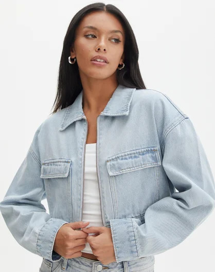 Boxy Denim Utility Jacket in Elsa Wash | Glassons | Glassons (Australia)