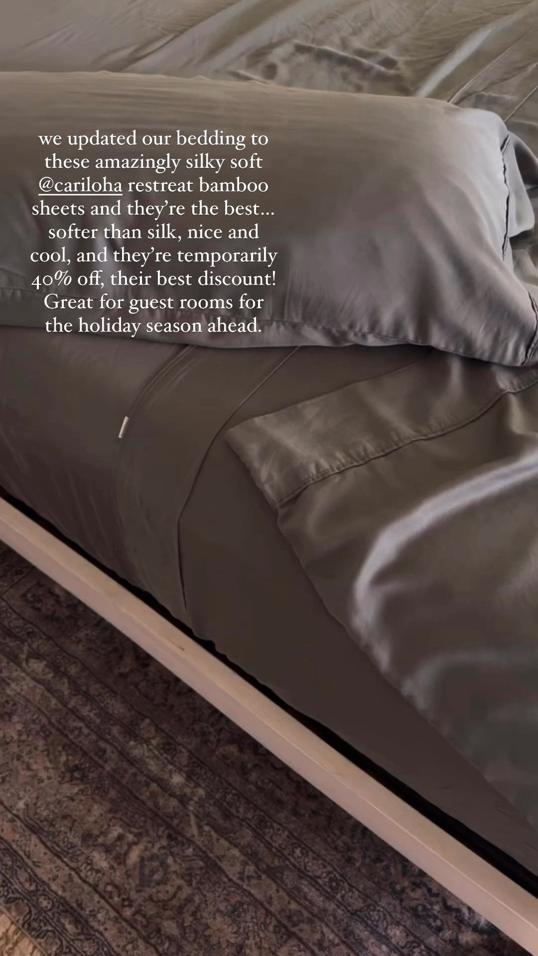 @cariloha silky soft bedding is 40% off
Makes for the most comfortable night’s sleep 
#ad #livecariloha @cariloha 

#LTKOver40 #LTKHome #LTKHoliday