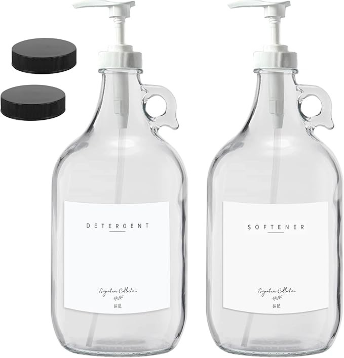 Laundry Detergent Dispenser for Laundry Room - Two Half Gallon Glass Jugs for Fabric Softener Dis... | Amazon (US)