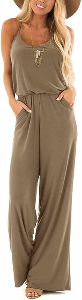 LACOZY Womens Casual Loose Sleeveless Spaghetti Strap Wide Leg Pants Jumpsuit Rompers | Amazon (US)