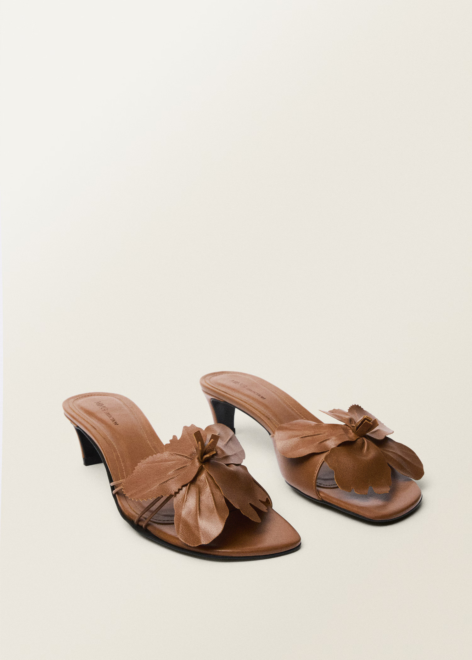 Leather heeled sandals with flower detail - Women | MANGO USA | Mango (US/MX/AU)
