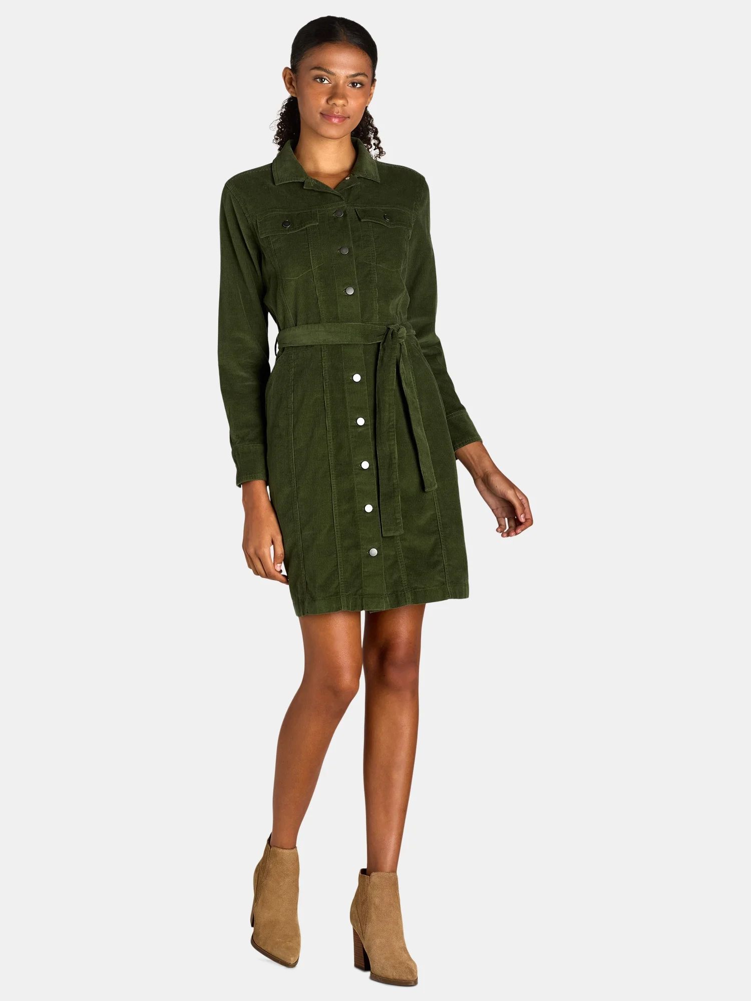 Time and Tru Women's Long Sleeve Utility Dress, Sizes XS -XXXL - Walmart.com | Walmart (US)