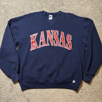 Vintage Russell Athletic Kansas Jayhawks Navy Blue Crewneck Made In USA Mens XL | eBay US
