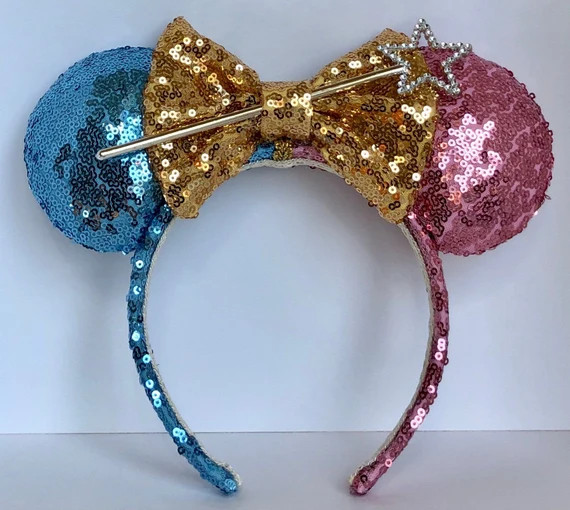 Make It Blue Make It Pink Sequin Mouse Ears.  Fairy Mouse Ears with Wand. Custom Handmade Mouse E... | Etsy (US)
