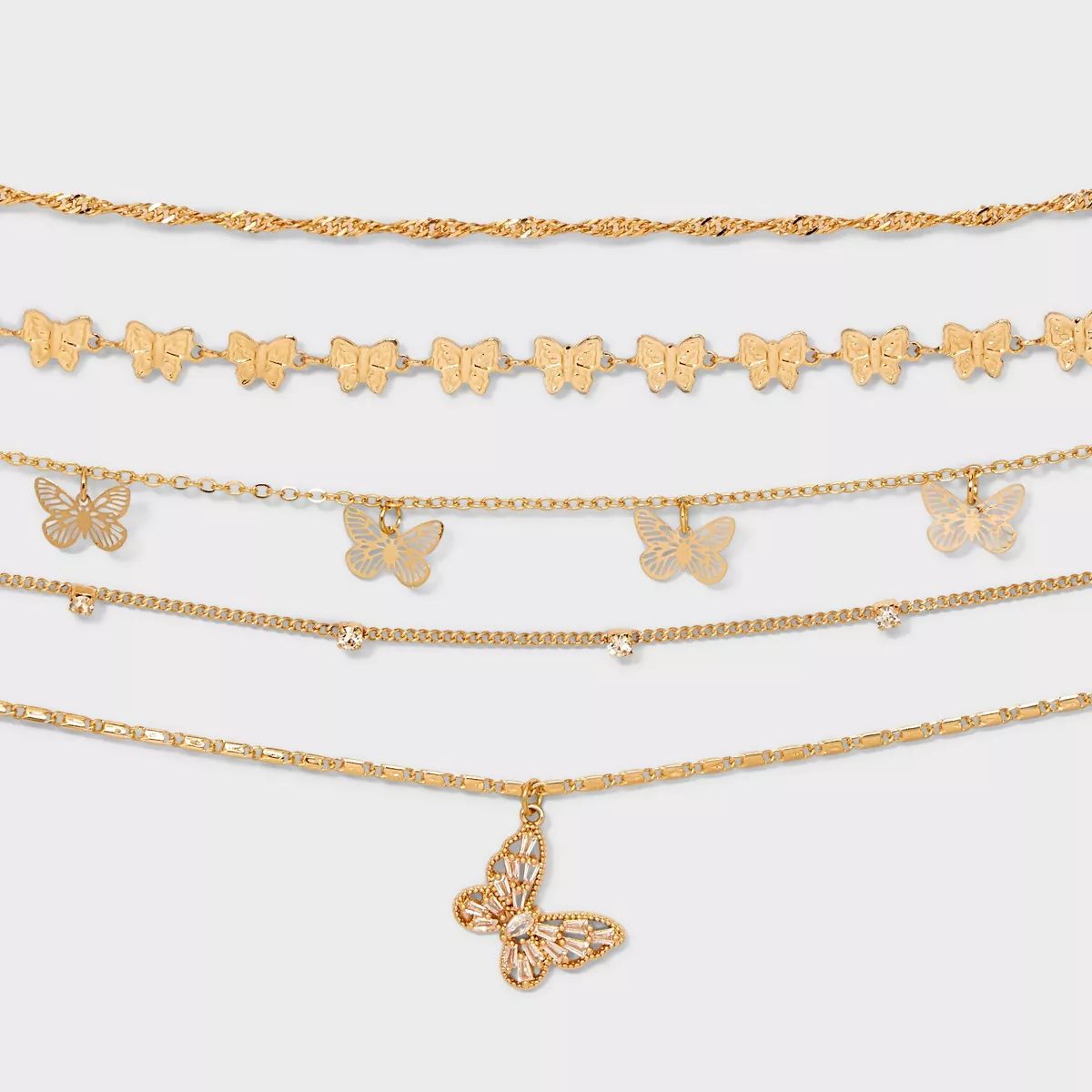 Dainty Chain with Butterfly Charm Choker Necklace Set 5pc - Wild Fable™ Gold | Target