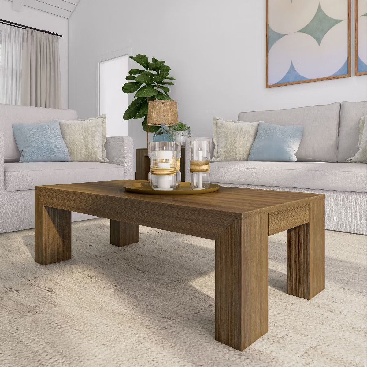 Plank+Beam 48 Inch Modern Solid Wood Coffee Table for Living Room, Rectangular Center Tables for ... | Target