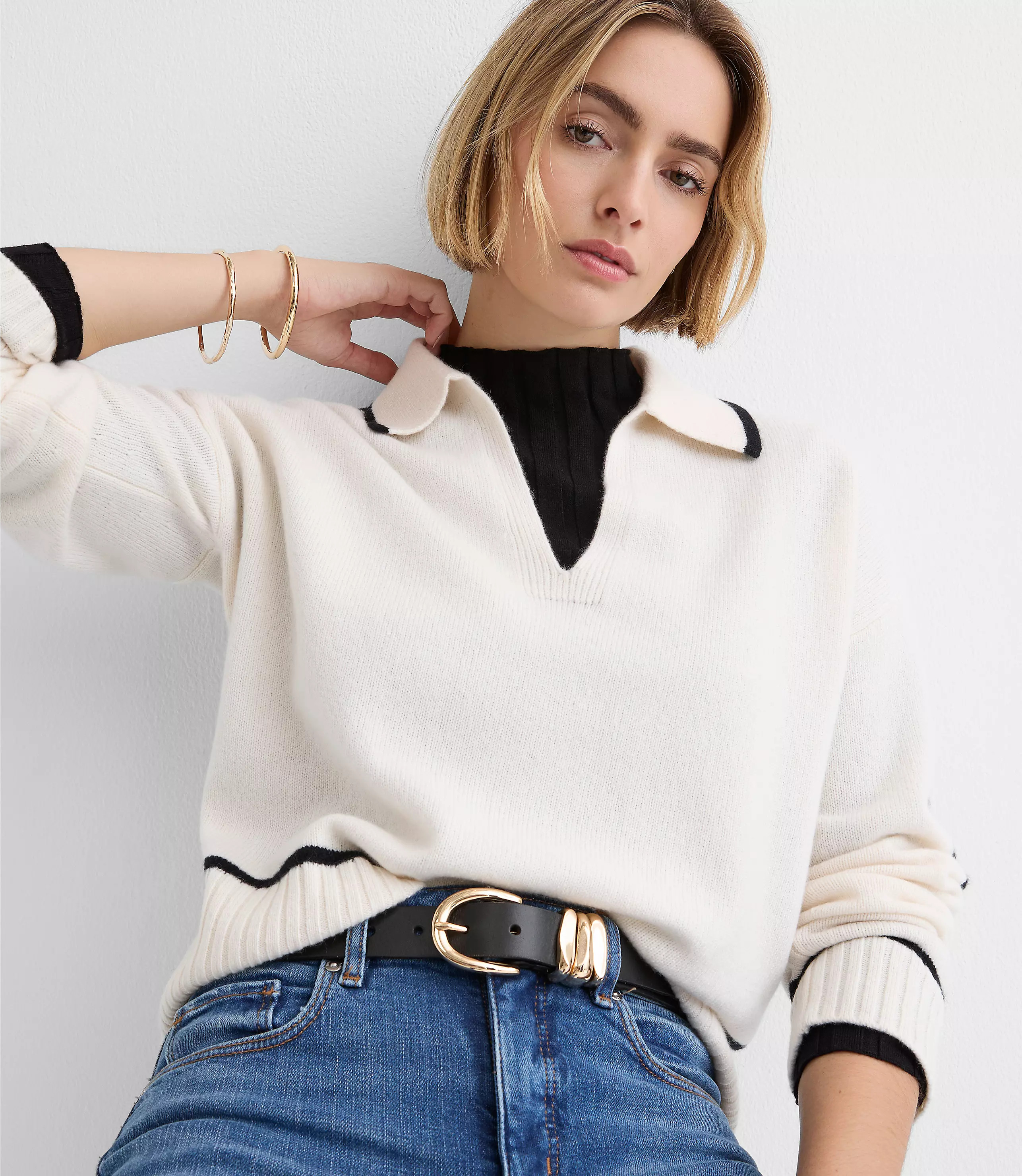 Tipped Collared Cashmere Sweater | LOFT
