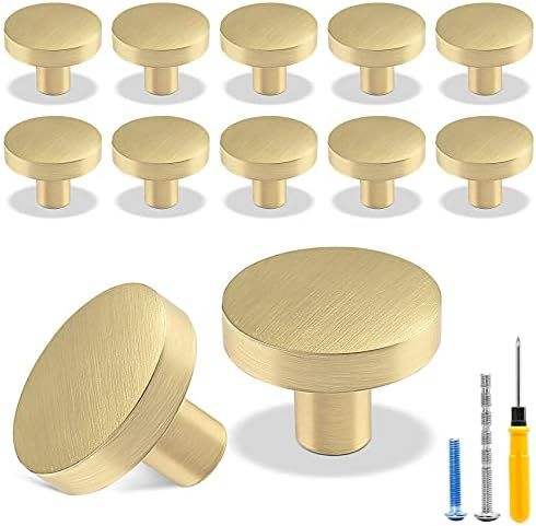 Cionyce 12 Pack Gold Knobs for Dresser Drawers, Brass Cabinet Knobs Round Decorative Dresser Drawer  | Amazon (US)