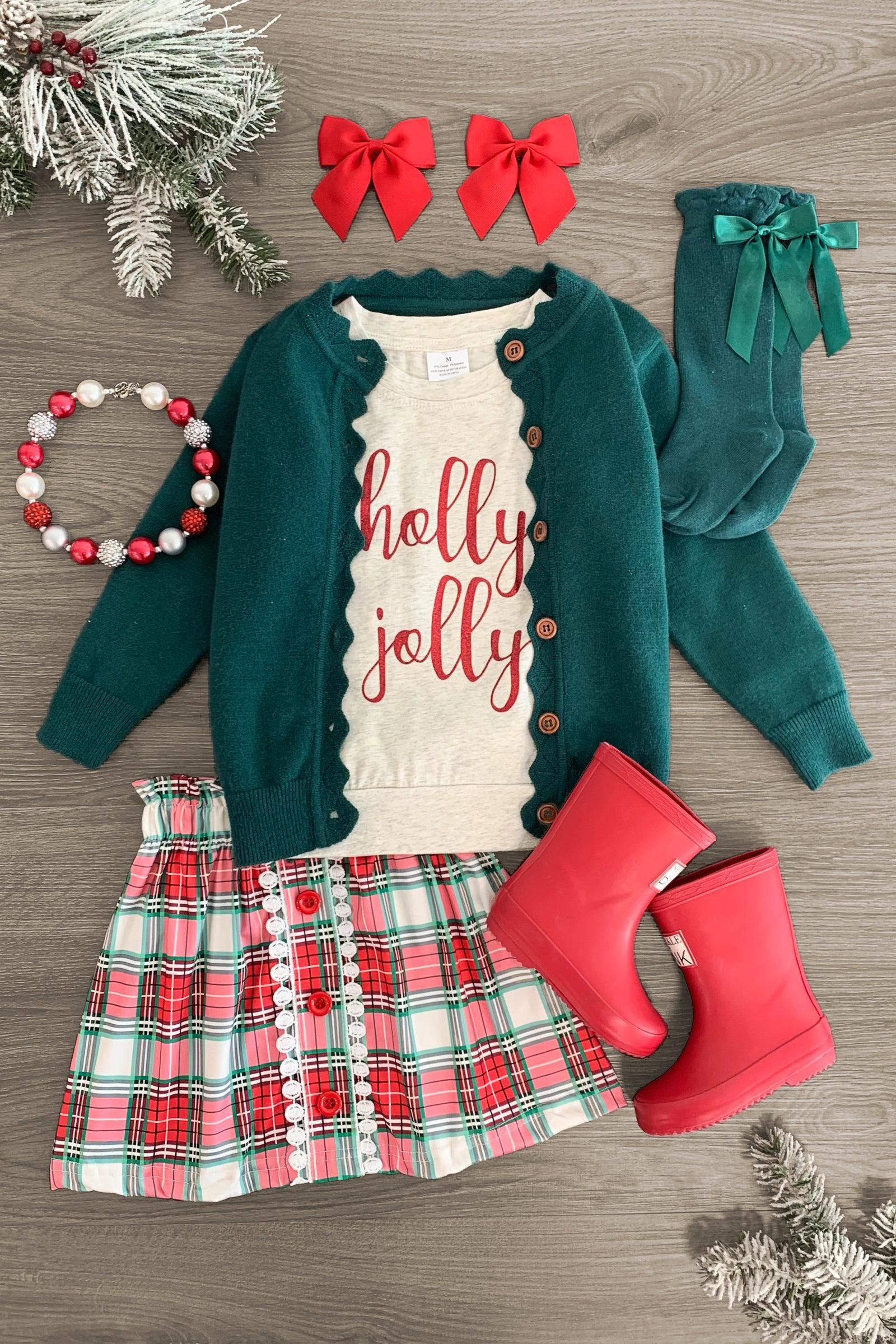 "Holly Jolly" Green Sweater Skirt Set | Sparkle In Pink