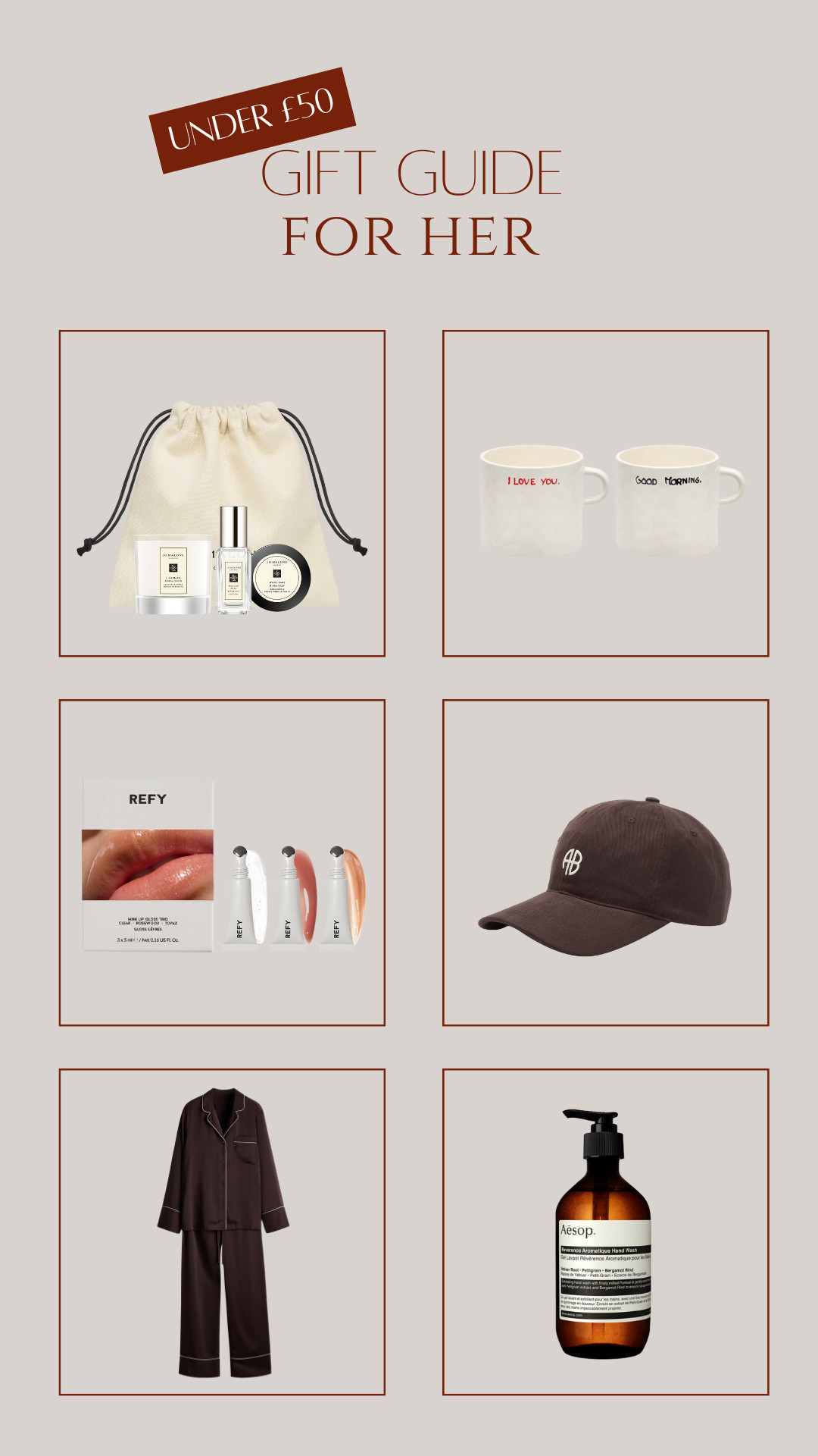 Under £50 Gift Guide | For Her 


-
jo malone, gift guide, under £50 gifting, beauty gift, christmas gift, gift inspo, anine bing, aesop, refy gift  

 #LTKxSelfridges #LTKuk #LTKgiftguide