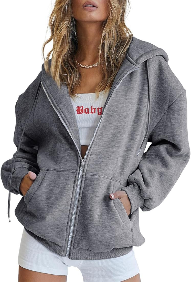 EFAN Women's Cute Hoodies Teen Girl Fall Jacket Oversized Sweatshirts Casual Drawstring Zip Up Y2... | Amazon (US)
