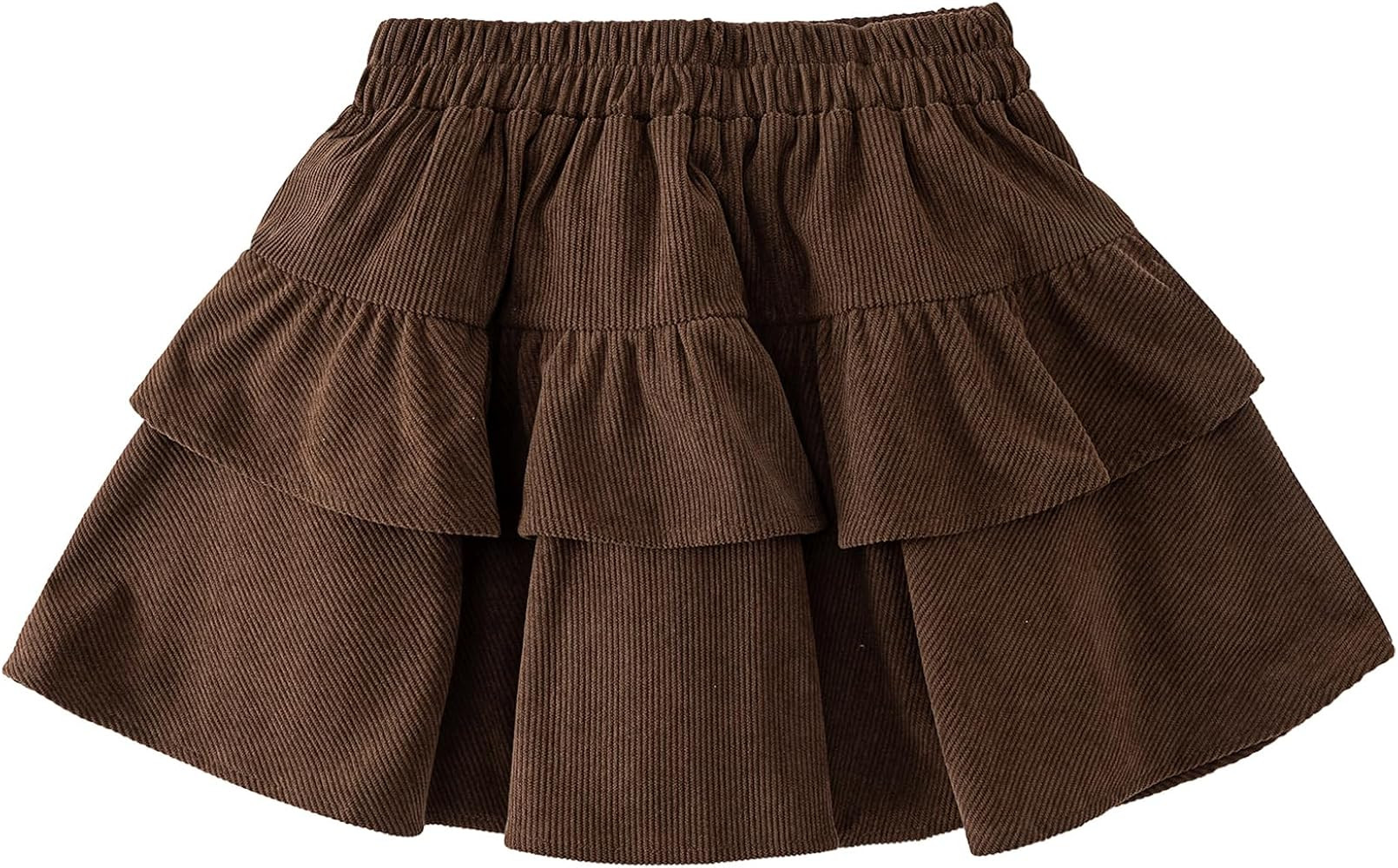 Happy Cherry Girls Corduroy Skirt Pleated Mini Skirt Fall Double Layer Skater Skorts Ruffle Skirt... | Amazon (US)