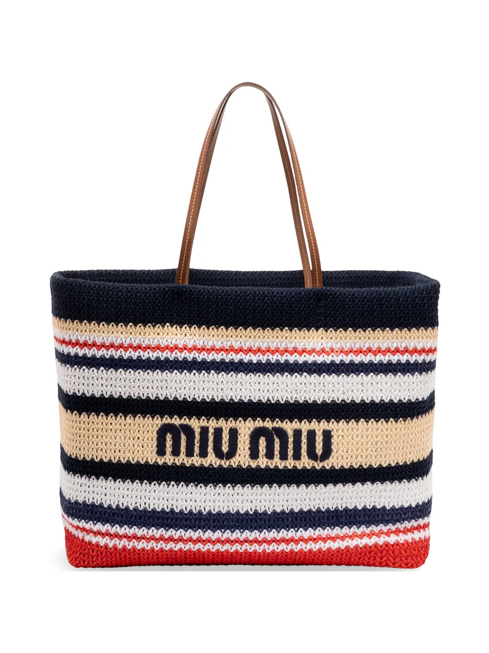 Miu Miu embroidered-logo Striped Tote Bag | Blue | FARFETCH | Farfetch Global