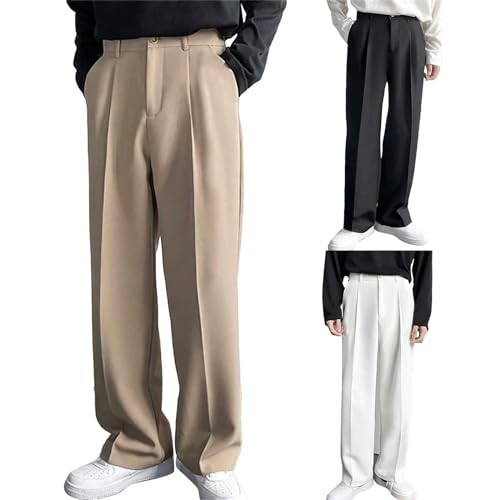HJINGSUN Mens Dress Pants Wide Leg Pleat Front Long Pants High Waisted Button Zipper Fly Suit Trousers Business Work Clothes Dress Pants for Men Wide(A01-White,X-Large) | Amazon (US)