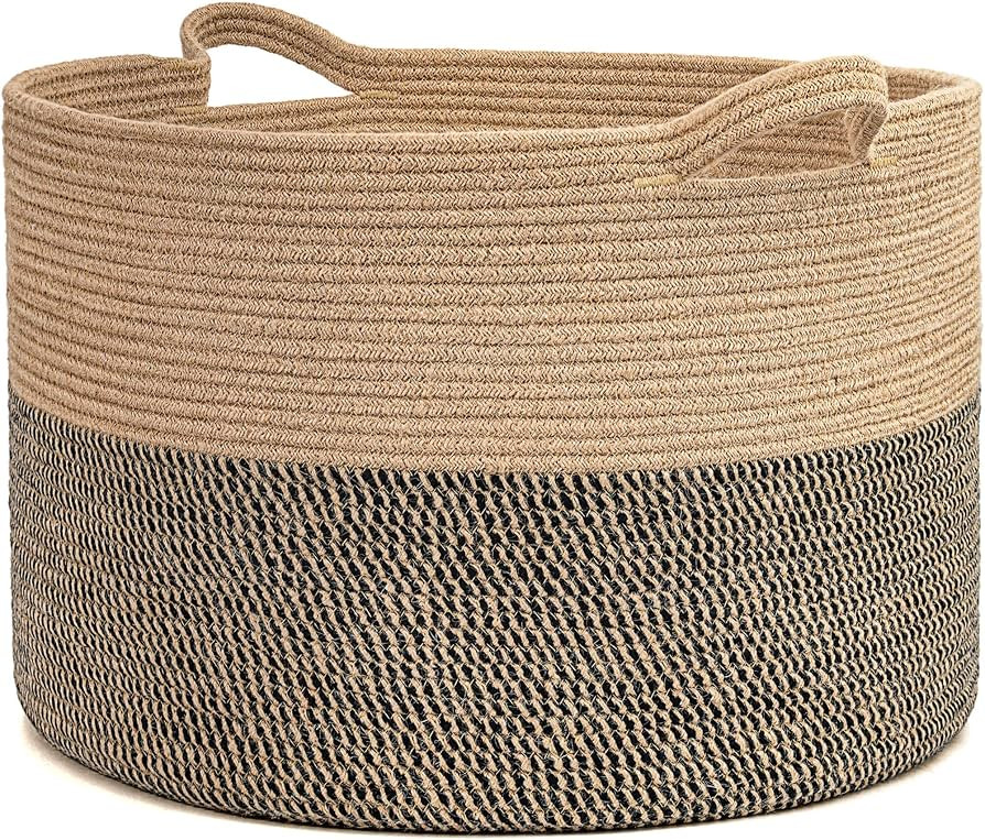 INDRESSME Extra Large Woven Baskets for Storage, 21.7 x 13.8 Blanket Basket Wicker Laundry Basket... | Amazon (US)