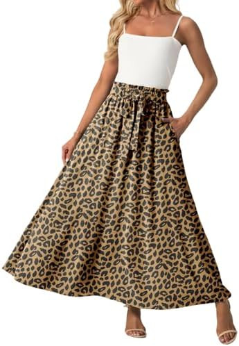 Lepunuo Womens Maxi Skirts Casual Boho Elastic High Waisted Flowy Long Skirts Trendy Floral Cute ... | Amazon (US)