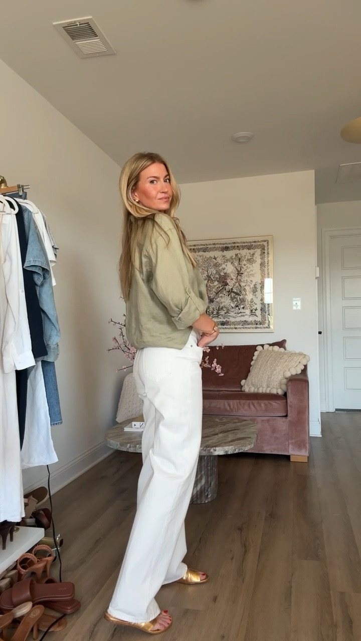 Linen top + white denim currently on sale! 
Top: runs TTS, wearing size small
Denim: run TTS, wearing size 25

#LTKootd #LTKSeasonal #LTKSaleAlert