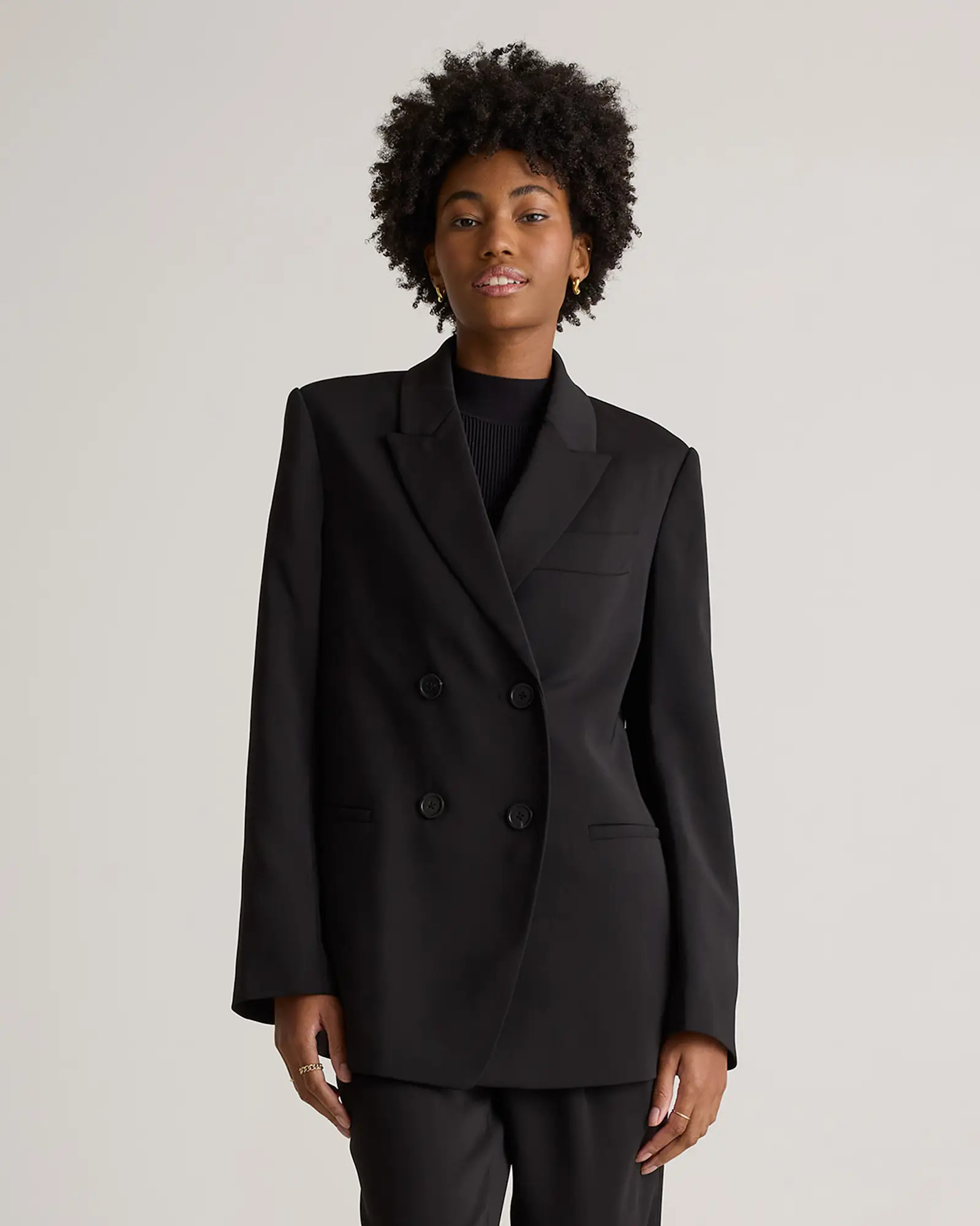 Stretch Crepe Double-Breasted Blazer in Black | Quince
