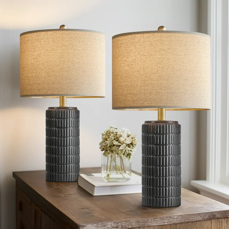 Oneach 23" Dark Gray Ceramic Table Lamps Set of 2 for Living Room Bedroom Retro Bedside Nightstan... | Walmart (US)