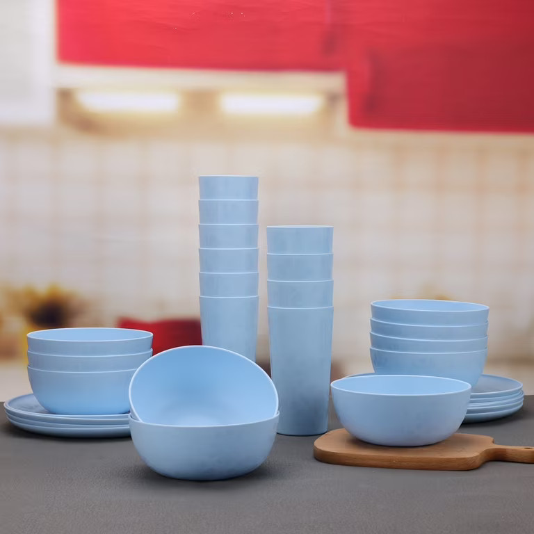 Mainstays 30-Piece Plastic Etched Daisy Pattern Dinnerware Bundle Set, Blue | Walmart (US)