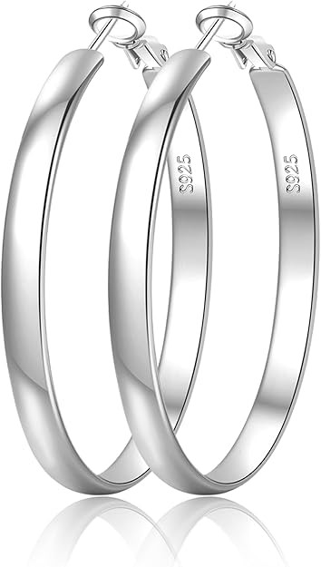 EXGOX 5mm Wide Gold Hoop Earrings for Women,Sterling Silver Hoop Earrings Large Silver Hoop Earri... | Amazon (US)