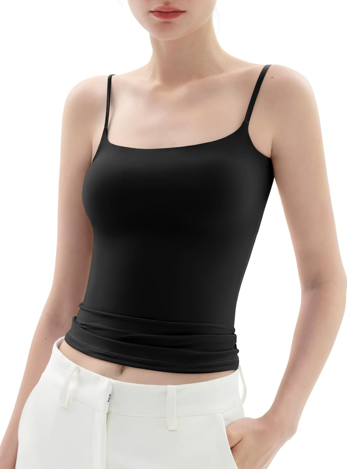 PUMIEY Women's Square Neck Tank Top Adjustable Spaghetti Straps Sleeveless Basic Tops Sharp Collection | Amazon (US)