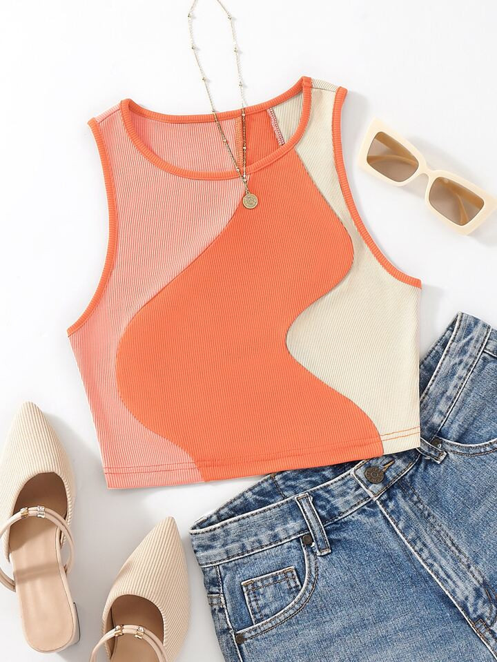 SHEIN Qutie Color Block Tank Top | SHEIN