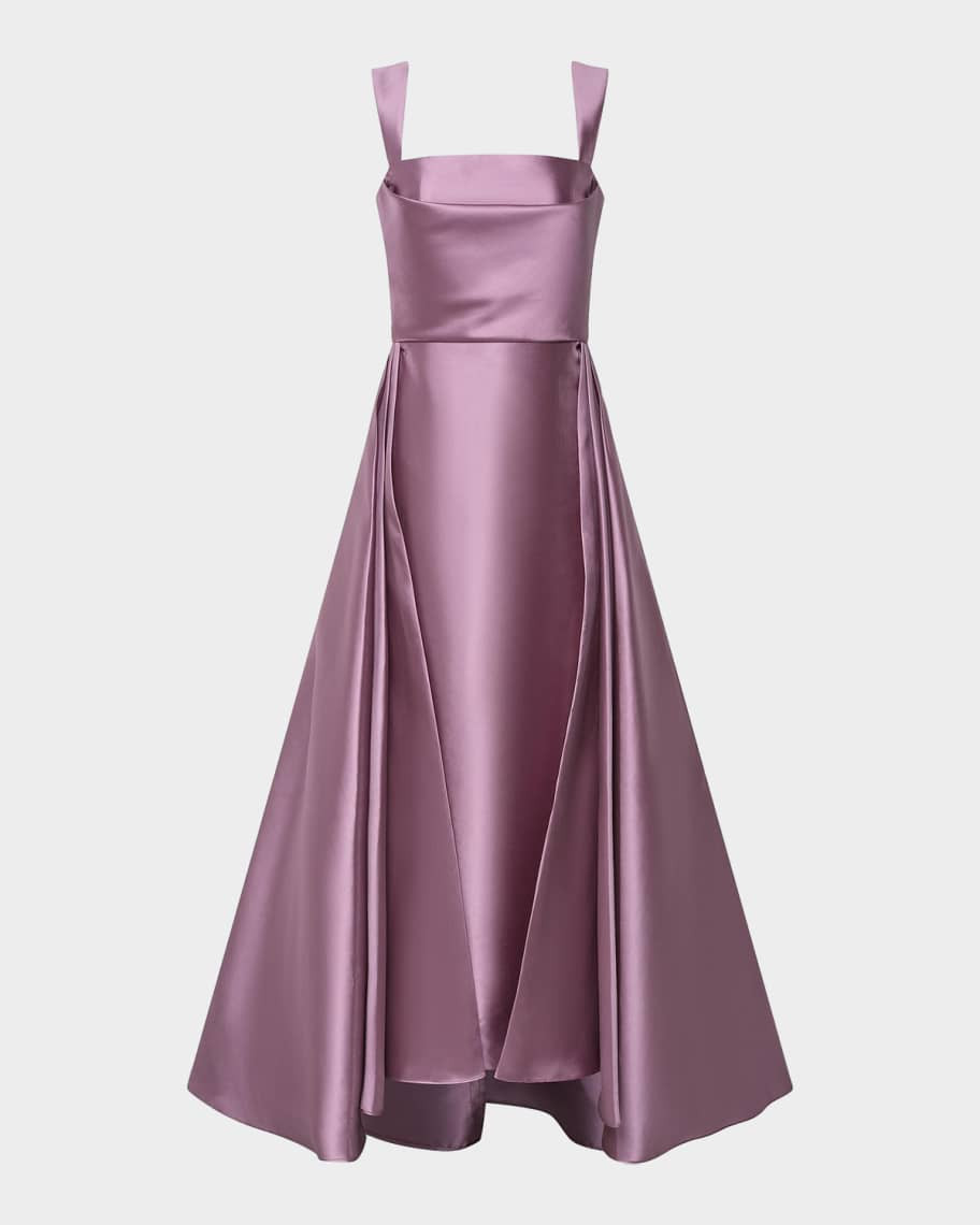 Theia Zendaya Pleated High-Low Satin Gown | Neiman Marcus