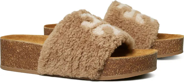 Tory Burch Double T Genuine Shearling Platform Slide Sandal | Nordstrom | Nordstrom