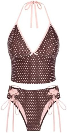 seamoly Women's Tankinis Striped Halter String Tie Side 2 Piece Tankini Sets Swimsuit | Amazon (US)