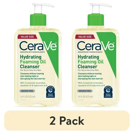 (2 pack) CeraVe Hydrating Foaming Oil Cleanser Daily Face Wash For Dry to Very Dry Skin 16 fl oz | Walmart (US)