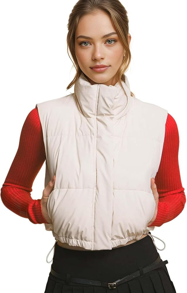 Micro Faux Leather Puffer Vest | Amazon (US)