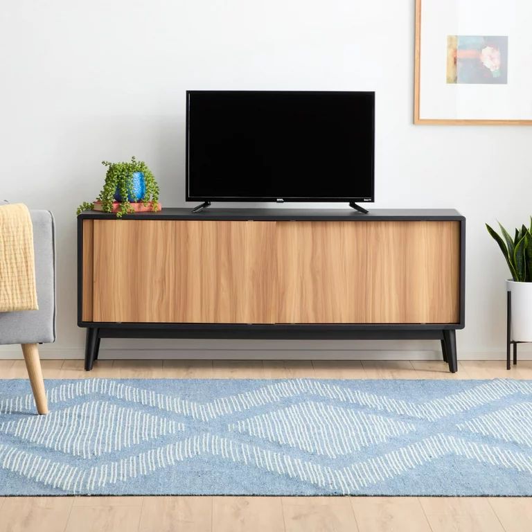 Gap Home Mid-Century Wood TV Stand for TVs up to 65", Black and Oak | Walmart (US)