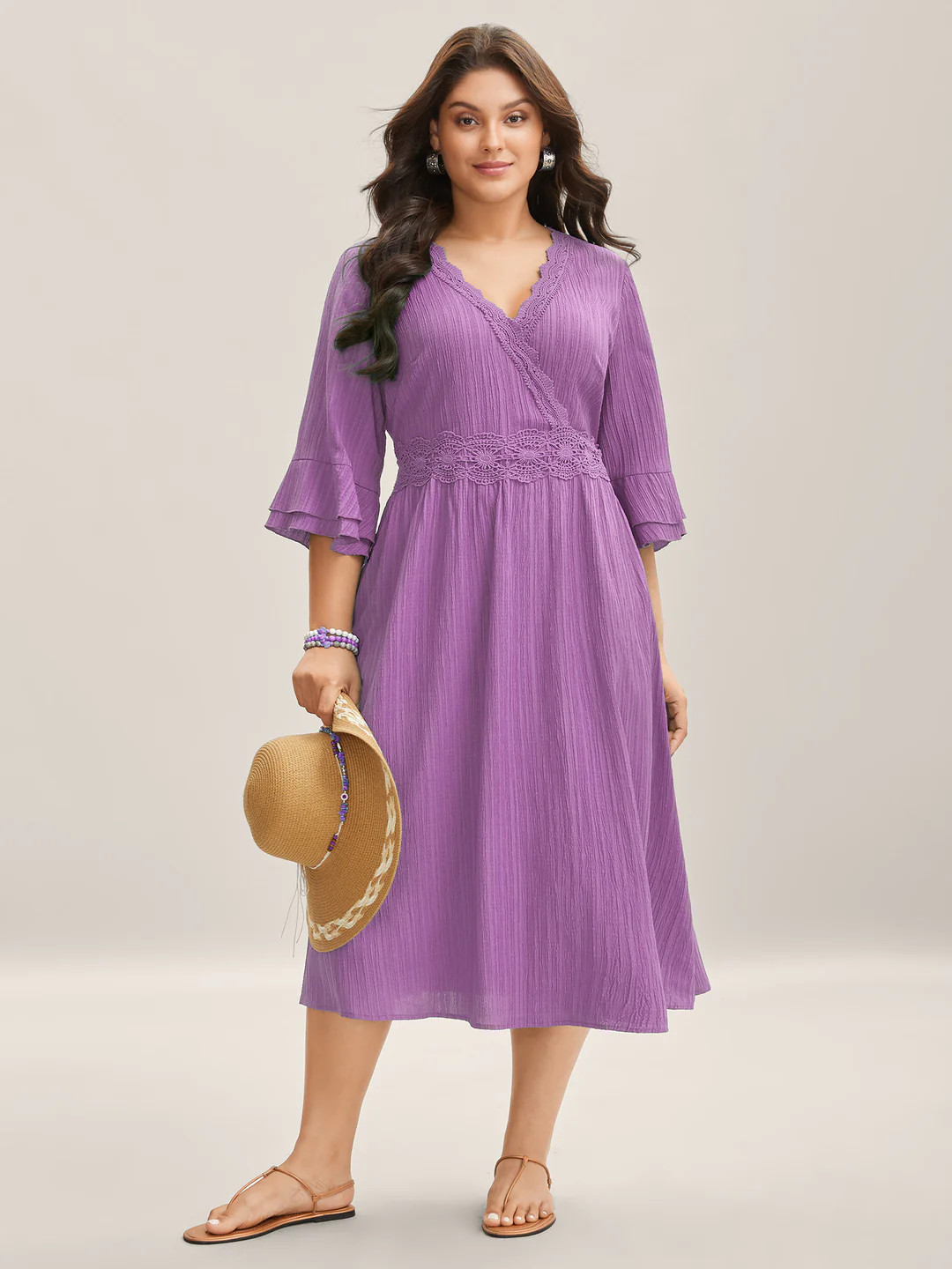 Scalloped Lace Surplice Ruffled Midi Dress | Bloomchic