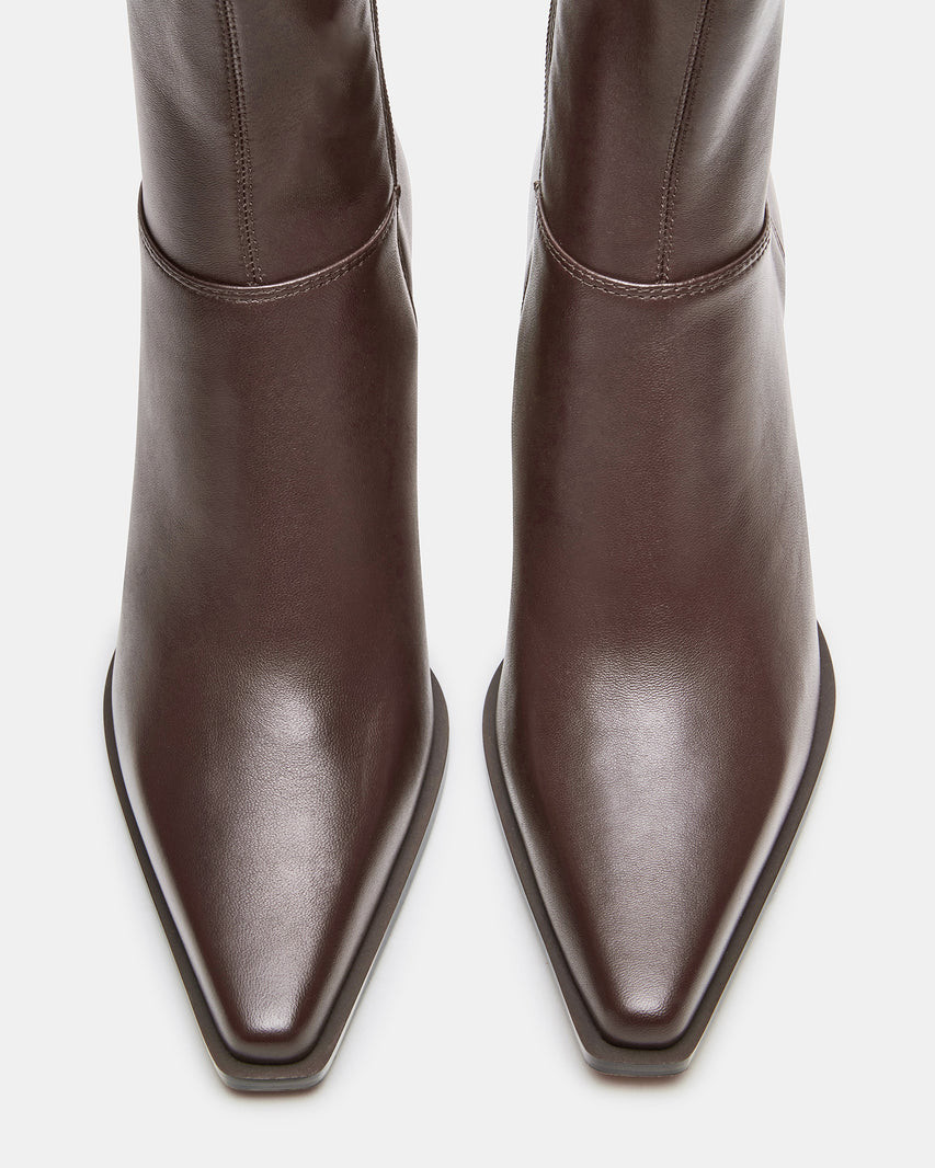 STASIA Brown Leather Kitten Heel Ankle Boot | Women's Booties | Steve Madden (US)