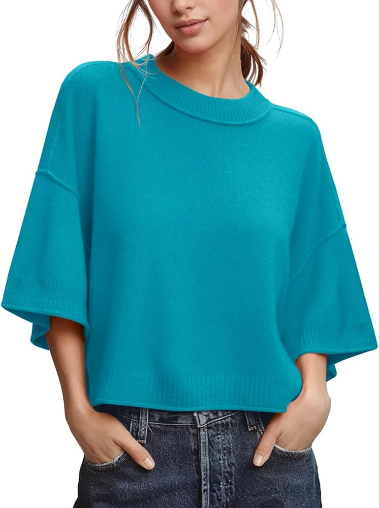 ZDC Women's Oversized Sweaters Summer Short Sleeve Casual Cropped Tops Lightweight Loose Fit Knit... | Amazon (US)