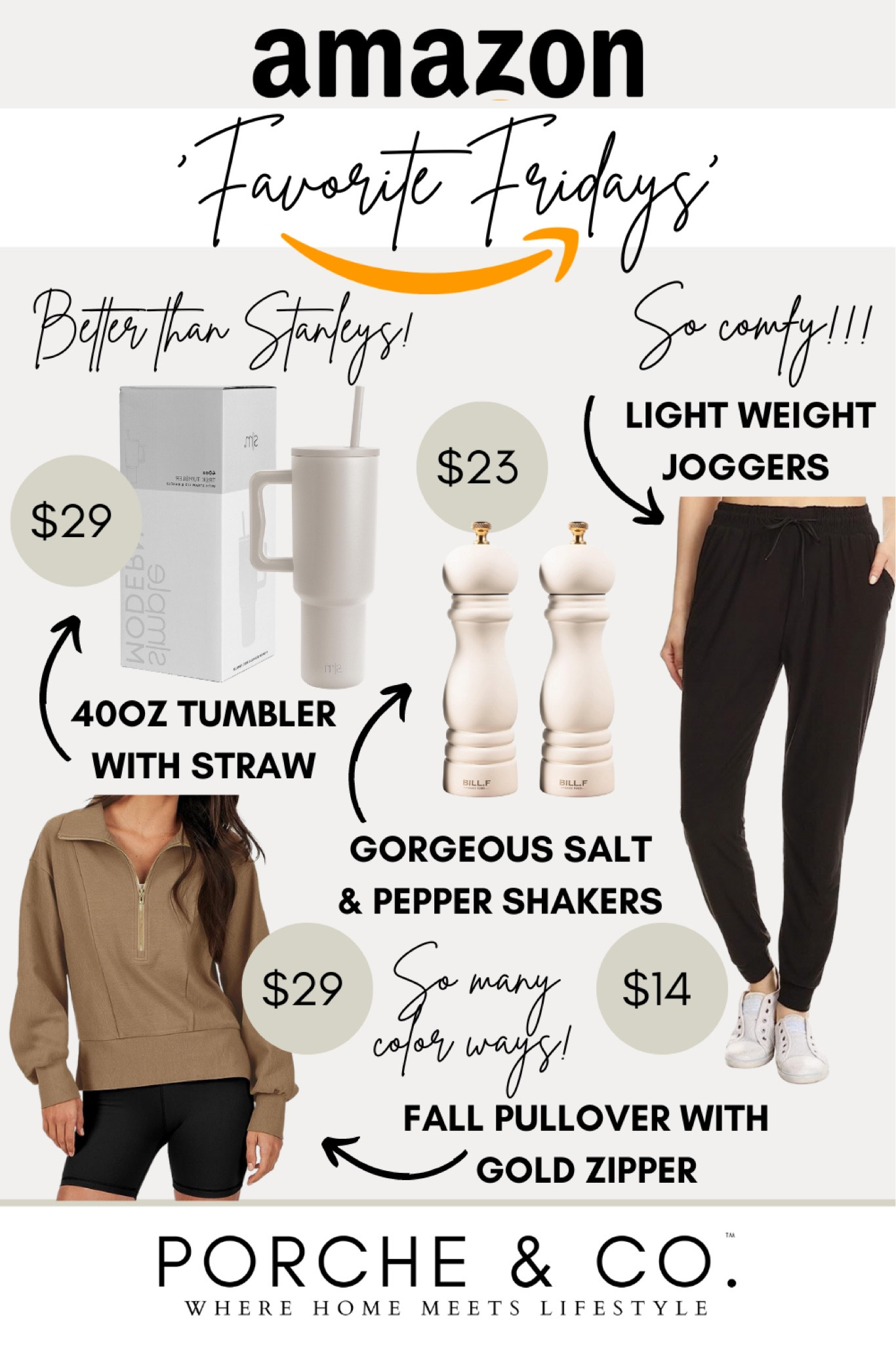 Amazon Favorites- Simple Modern Tumbler with handle and straw (better than Stanley)!, comfy joggers, affordable pullover with zipper, and vintage style white sale
and pepper shakers 🫶🏼 #amazon #stanley #tumbler #stanleys #tumblers #joggers #affordable #sale #fall 

#LTKhome #LTKSale #LTKfitness